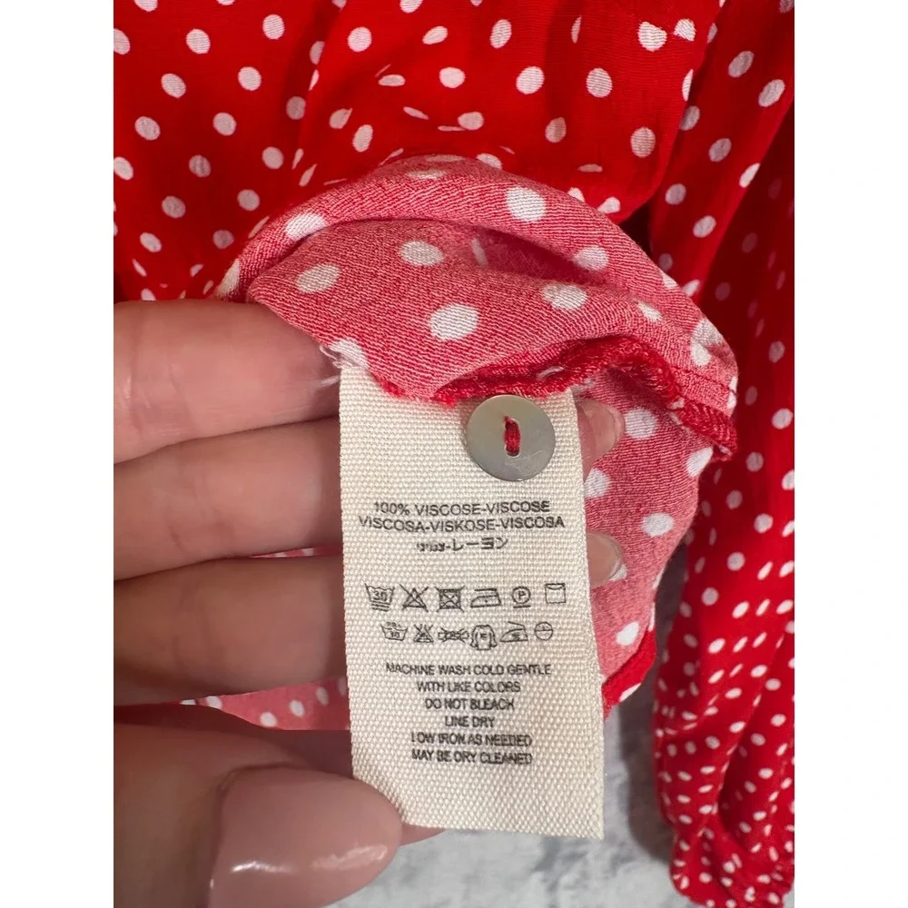 Free People Love Street Red Polka Dot Top S Puff Sleeve Peplum Feminine Retro